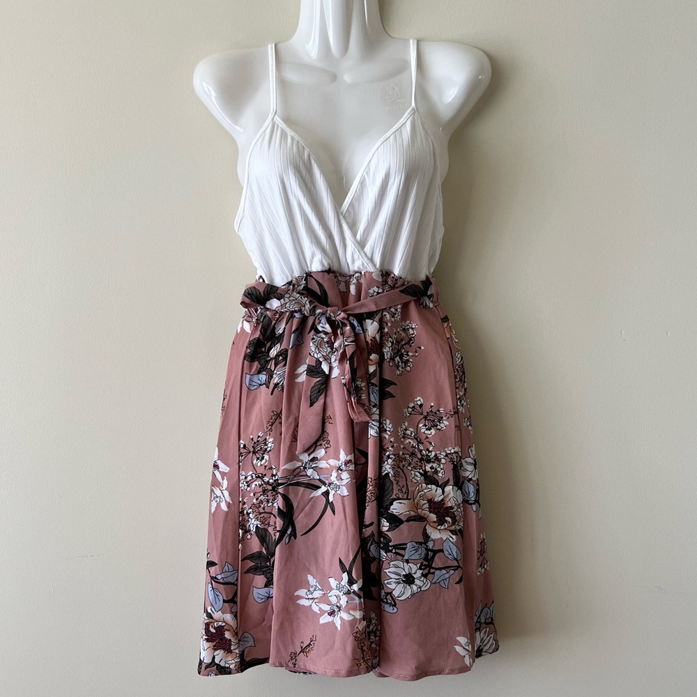 SHEIN floral cami belted mini dress rose women size m